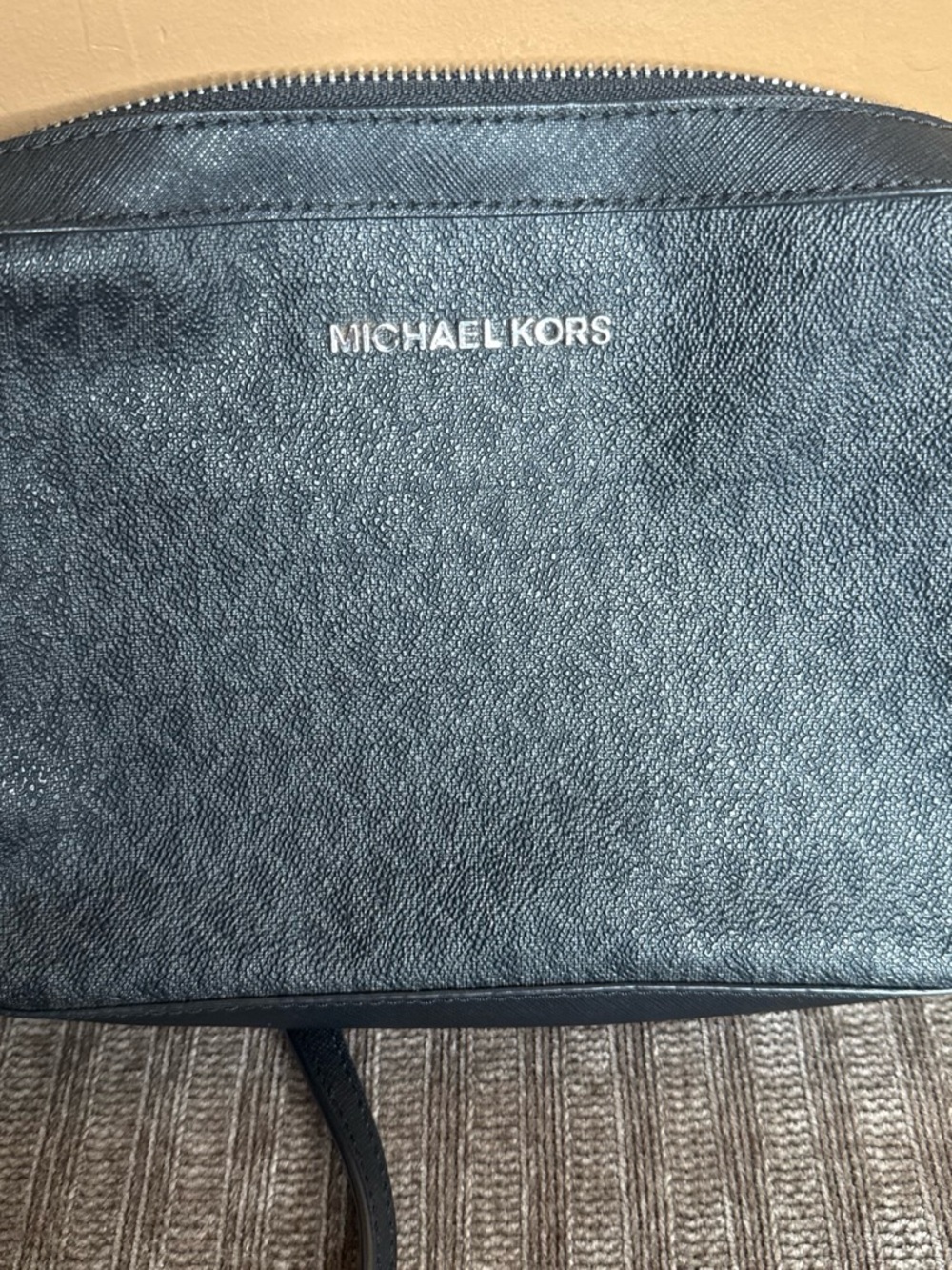 Michael Kors Black Leather Crossbody Bag with Silver Logo excellent condition